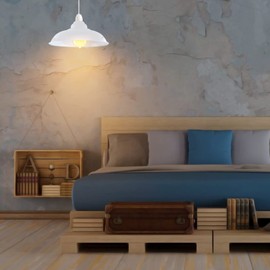 Metal Industrial White Lamp Shades Ceiling Light Shade Pendant Light Shade 32 cm Easy Fit Lampshades Only for Ceiling Light Fitting Living Room Bedroom Kitchen (Free Reducer Plate)