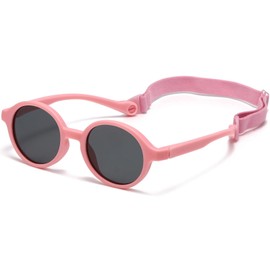 Baby Sunglasses, 0-2.5 Years, Polarised Children's Sunglasses with Strap, Adjustable for Boys Girls Toddlers, pink