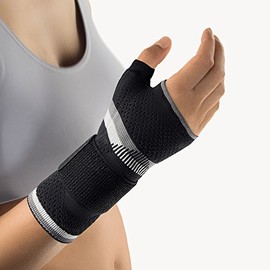 Bort 112940 small rechts schwarz ManuBasic Plus Handgelenkbandage mit Daumeneinschluß, rechts oder links tragbar in verschiedenen Farben, rechts small, schwarz