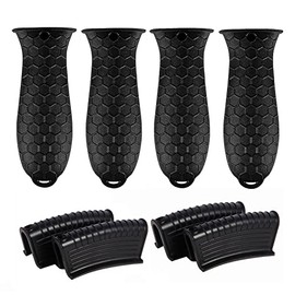 8 Pcs Non-Slip Silicone Hot Handle Holder & Assist Grips, Potholder for Cast Iron Skillets, Heat Resistant Handle Cover Sleeve for Frying Pans, Casserole, Cookware Handles, Black