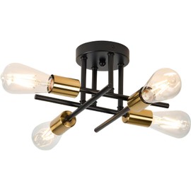 4 Light Mid Century Semi Flush Mount Ceiling Lights Fixture for Kitchen, Bedroom, Living Room, Hallway, Dining Room (Black and Gold 4 Light)