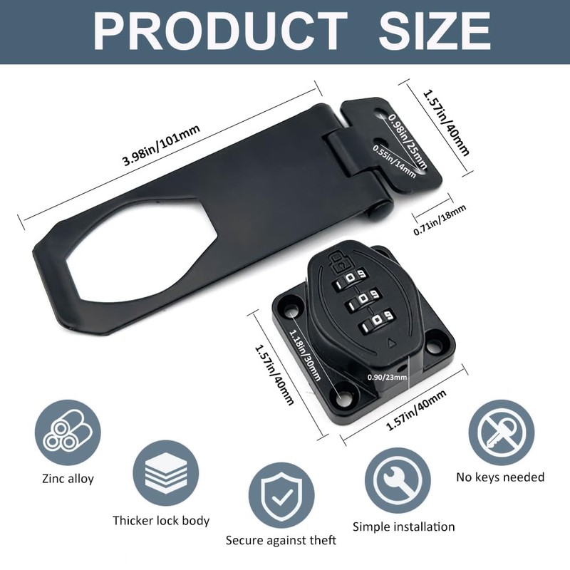 2Pcs Cabinet Password Rotary Hasp Locks,4 Inch Keyless Combination Lock