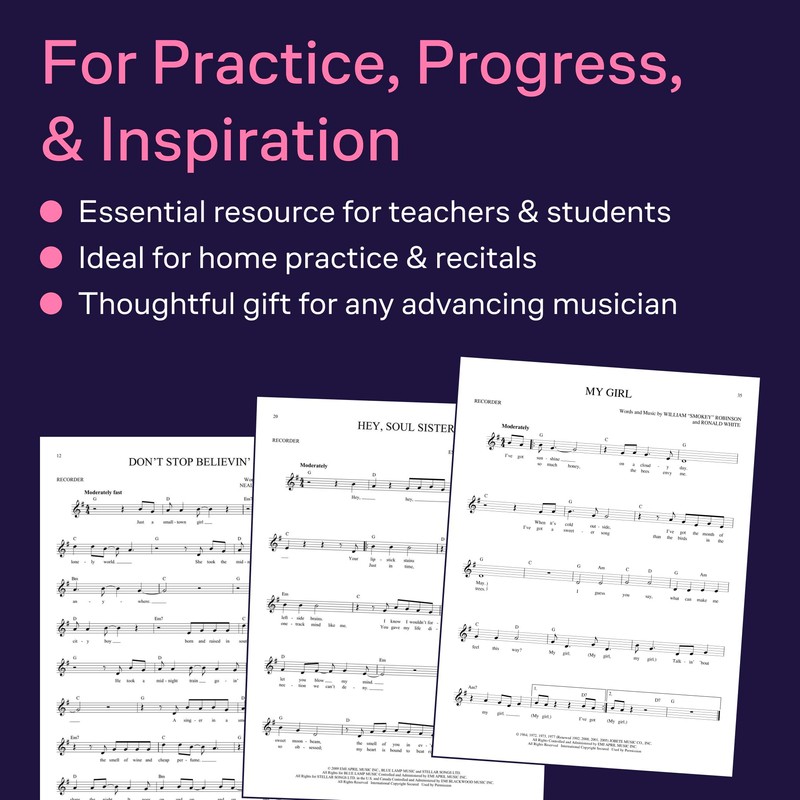 Easy Pop Melodies Recorder Sheet Music Songbook | 50 Popular