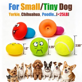 HOLYSTEED Latex Squeaky Dog Toys for Small Dogs, Mini Breed, 2.2" Flat Ball