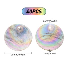 SUNNYCLUE 1 Box 40Pcs Shell Charms AB Color Flat Round Natural Capiz Seashell Pendants Electroplate Disc Coin Beads Ocean Beach Hawaii Style for Jewelry Making Charms DIY Bracelets Findings, 25MM