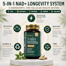 Otium Suplemento NAD+ para mujeres y hombres, 1000 mg de ribósido de nicotinamida con TMG, resveratrol, quercetina y urolitina A | Refuerzo NAD para e