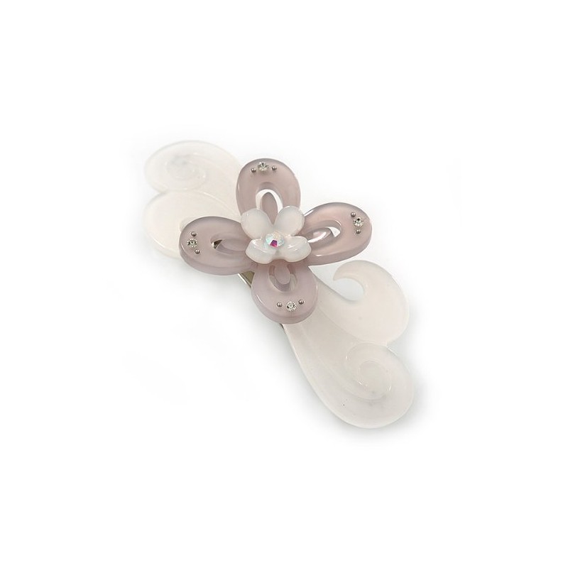Light Silver/Light Grey Acrylic Crystal '3D Flower' Barrette Hair Clip