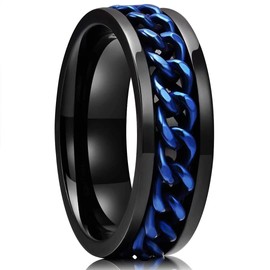 King Will Intertwine 8mm Spinner Ring Blue & Black Edge Polished Stainless Steel Fidget Ring Anxiety Ring for Men 9