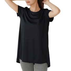 egneL Top Training Wear, Yoga, Women's, Sweat Absorbent, Quick Drying, UV Protection, Mesh Fabric, Fishtail, Sports, Short Sleeve, For Spring and Summer, Black