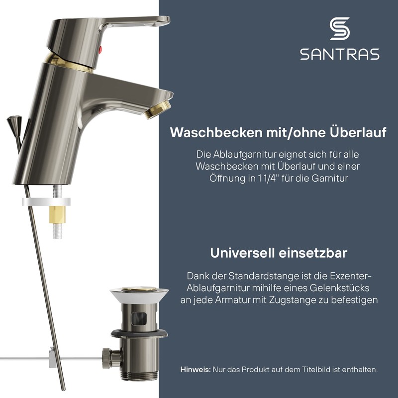 SANTRAS® Eccentric Drain Fitting Premium for Washbasin with Protection Against