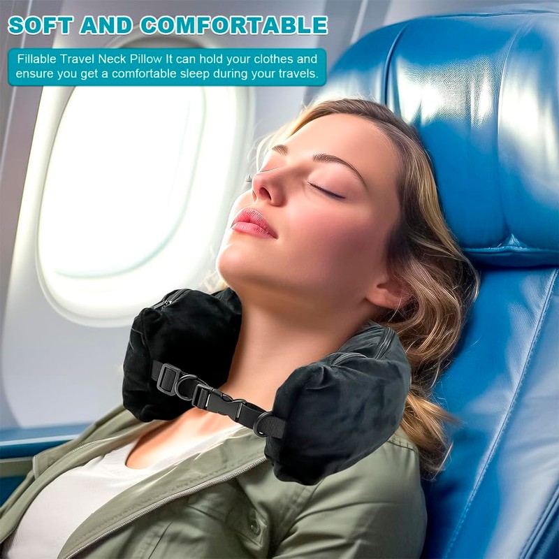 Stuffable Neck Pillow for Travel, Travel Neck Pillows With Adjustable