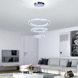 Cainjiazh Chandelier LED Crystal Chandelier Lighting Dimmable LED Chandeliers Modern Ceiling Light Fixture 3 Rings Adjustable Stainless Steel Pendant Light Chandelier for Bedrooms Living Room