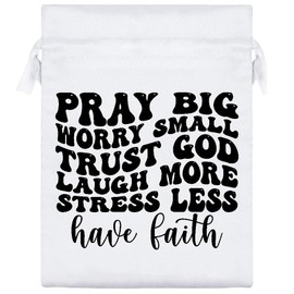 20cm 'Pray Big Worry Small Trust God Motivation' Satin Drawstring Bag/Pouch (SB00111095)