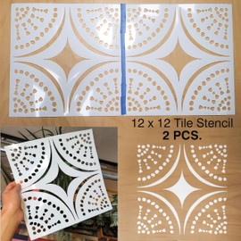 2 Pcs 12" x 12" Tile Stencil Painting Stencil for Walls and Floors - Reusable - Stencils for Painting - Stencil for Home Decor (Design-2)