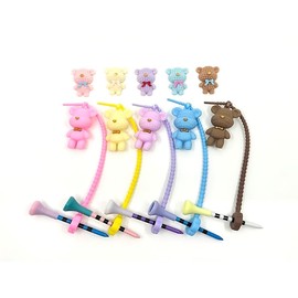 Premium Bow TIE Bear Golf Tees Hanger and Ball Marker Value Sets Silicone & 3-1/4" Adjustable Height Tee, Tee Loss Prevention, Excellent Golf Accessory, Durability and Stability Gift