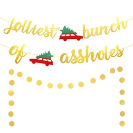 Jolliest Bunch Of Assholes Banner, Gold Glittery Christmas Holiday Party Decorations Banner, Funny Christmas Holiday Party Decorations, Xmas Sign Decorations