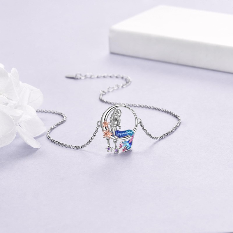 YAFEINI Mermaid Ankle Sterling Silver Mermaid Gifts Adjustable Anklet Jewellery