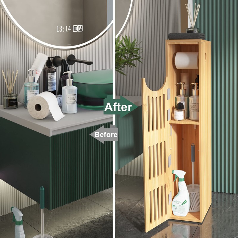 AmazerBath Toilet Paper Storage Cabinet Bamboo, Toilet Paper Holder with