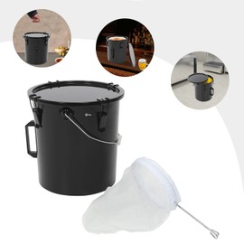 DYNAMI 6 Gal Grease Disposal Bucket with Strainer,Carbon Steel Leak Resistant Oil Disposal Container with 4 Locking Clips and Sealing Cover,Hot Oil Container for Restaurants Kitchen(Black, 6 Gallon)