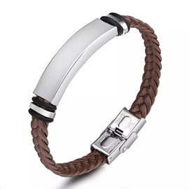 VIEN Indian Style Bracelet Men Fancy Titanium Steel Leather Weave Bracelet Jewellery(BROWN)