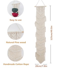 RUIZHIXUAN Macrame Cap Holder, Boho Hats Organizer for Baseball Caps, Hat Rack for Wall Hanging Decoration, Cap Rack for Collection Display, Handmade Cap Hanger Storage Organizer (Eight Hats)