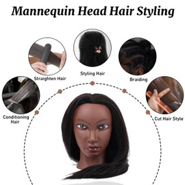 Mannequin Head with 70% Real Hair, TopDirect 26" Hair Mannequin with Hair Manikin Head Practice Cosmetology Hair Doll Head Side Part Styling Hairdressing Training Braiding with Clamp Holder & Tools