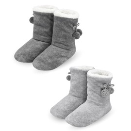 DICUIRD Slipper Socks for Women,Fuzzy House Indoor Boots Slippers with Thick Soft Soles,Warm Cozy Fluffy Sherpa Lined Booties Socks,Womens Christmas Gifts(Gray&Dark Grey,Size5-7.5)