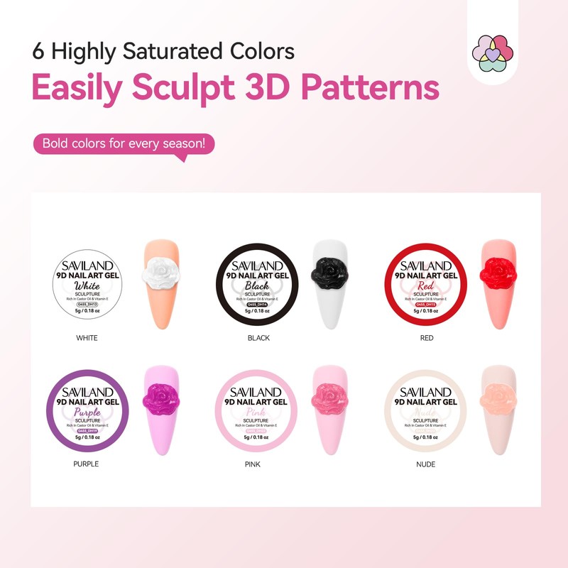 SAVILAND Solid Builder Nail Gel: 6 Colors Non-Sticky 3D Nail