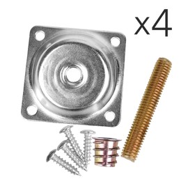 14 Degree Angled Leg Mounting Plates Furniture Table Leg Attachment Plates Brackets T-Plate M8 Sofa Legs with Hanger Bolts,Converters, Screws,Full Set of 4