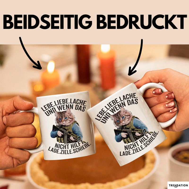 Sarkastische Katze Tasse Geschenk Lustige Geschenkidee Lebe Liebe Lache (Weiß)