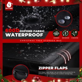 skyfiree Large Christmas Tree Storage Bag, Fits Up to 9-12 ft Tall Artificial Disassembled Trees, 600D Waterproof Heavy Duty Christmas Tree Bag with Durable Handles & Zipper, 65 x 20 x 28 Inch, Black