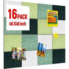 Hahafelt 16 Pack Large Felt Cork Boards School Bulletin Boards 12" x 12" Felt Wall Tiles Removable Alternative Cork Tiles for Teachers Walls Office Gifts Pin Board Tack Board(Green Series)
