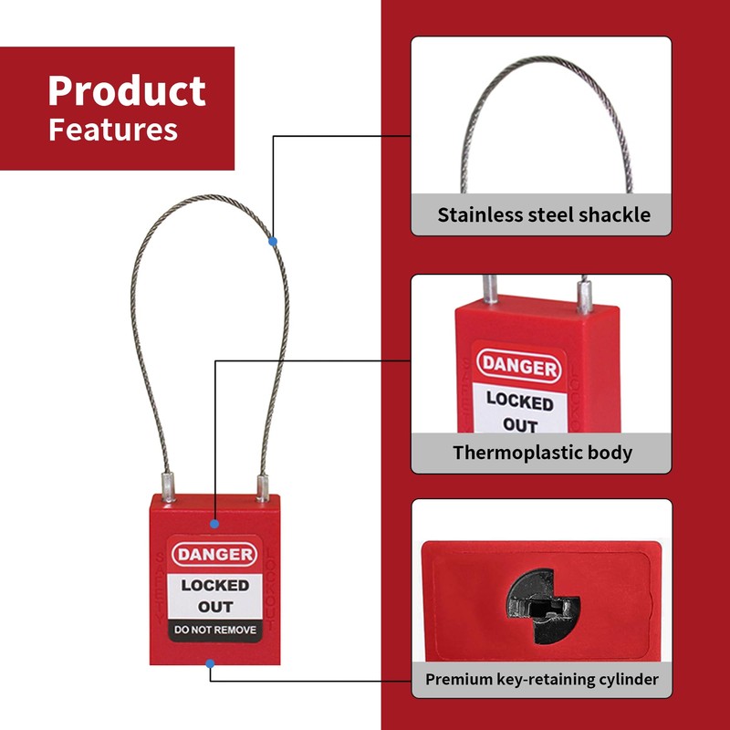 HiLKCO Lockout Tagout Safety Padlock Set Steel Cable Shackle with