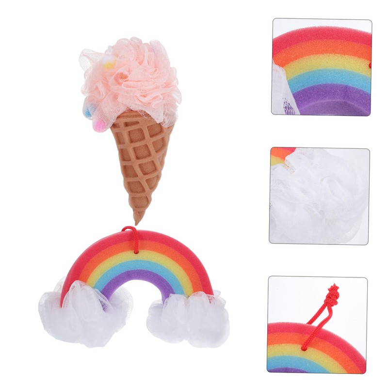 OATIPHO 2Pcs Rainbow Bath Balls Set Adorable Ice Cream Shower