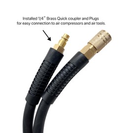 SYXQT Hybrid Air Hose 3/8-Inch x 50FT，Air Compressor Hose 300 PSI Heavy Duty, Lightweight, Kink Resistant, All-Weather Flexibility with 1/4-Inch Industrial Air Fittings and Bend Restrictors,Black