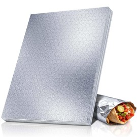 ANGEL’S PEEL LOUNGE Heavy Duty Aluminum Foil Sheets — Precut Tinfoil Wraps For Burritos, Sandwiches, Burgers, Hot Dogs, Grease-Resistant, Heat Insulating Wrapping Paper, 10.75inx14in 100-PCS