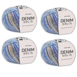 Art of Yarn DENIM SOLIS Variegated yarn 55% Cotton,45% Poliacrylic,Total 200g(7.04 Oz),640m(696 Yds) Soft Smooth Yarn Sport – Fine2 for Crocheting, Knitting, Amigurumi,Blankets,garments –4 Skein 99942