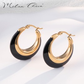 Milan Chiva Gold Hoop Earrings for Women 14k Gold Plated Huggie Earrings Enamel Chunky Statement Jewelry Gifts MCE-1005BK