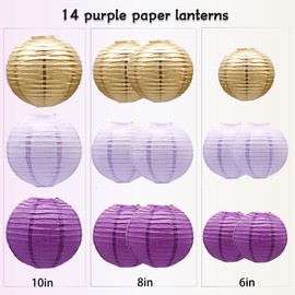 Round Chinese Paper Lanterns Decorative 14pcs Wedding Birthday Party Valentine's Day Baby Showers Decoration Violet