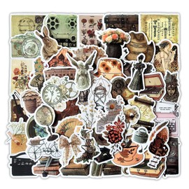 60pcs Vintage Retro Aesthetic Stickers, Vinyl Nostalgic Sticker Pack for Laptops,Phone,Bumper,Skateboard,Water Bottles,Bike,Guitar, Kids Teens Adults Boho Scrapbook Decals