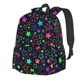 cfpolar 17 Inch Backpack Bright Neon Stars Laptop Bag Shoulder Bag School Bookbag Casual Daypack For Boys Girls