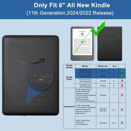 HGGWZWIF Funda para Kindle 11 Generacion (Versión 2024/2022, 6 Pulgadas) con Correa de Mano, Case con la Función Reposo/Activación Automática (Negro)