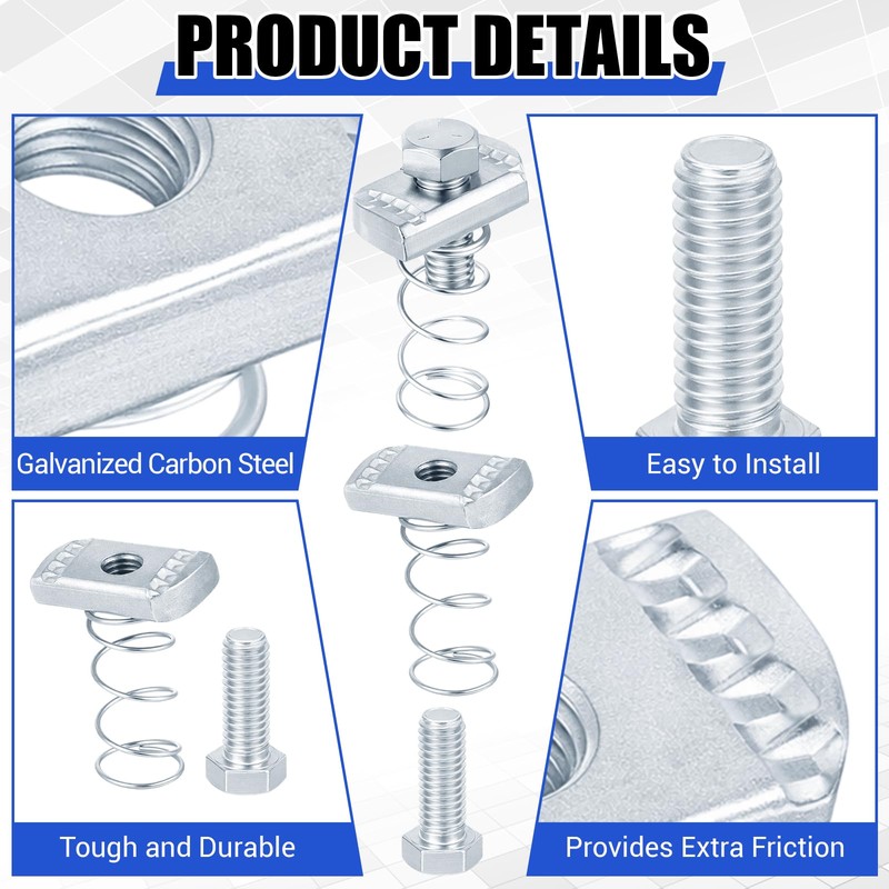 Otoolling 50 Set 3/8"-16 Spring Nut and Bolt Kit, 3/8"
