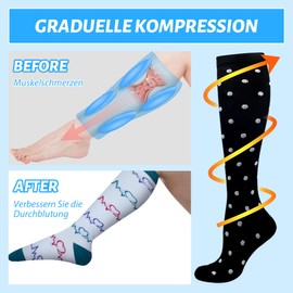 HIPOWER 5 Pairs of Compression Stockings for Men and Women, Colourful Support Stockings, Sports Compression Socks, Support Knee Stockings, Travel Stockings, Compression Sock for Flight Cycling Nurse,