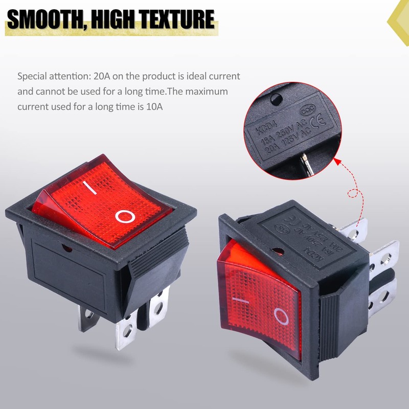 Twidec/2Pcs Rocker Switch AC 10A/125V 6A/250V DPST 4 Pins 2