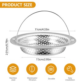 BieMian 2 Pcs Kitchen Sink Strainer Basket, Stainless Steel Sink Food Catcher, Anti Clogging Sink Drain Sieve Strainer Hair Catcher with Lift-up Handle for Kitchen Bathroom Shower(Dia 7.5cm)