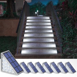 NIORSUN Solar Step Lights for Outside,8 Pack Cool White Solar Stair Lights Outdoor Waterproof IP67 Auto On Off,Solar Lights for Steps,Stair,Patio,Yard,Porch,Front Door,Sidewalk,Deck Decor
