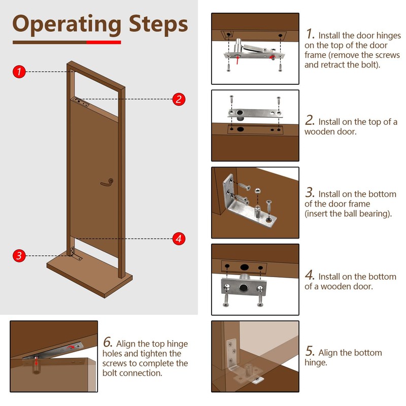 Heavy Duty Stainless Steel Wood Door Pivot Hinges, 180 Degree