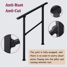 Sunnyglade Outdoor 3 Steps Handrail,Outdoor Stair Railing,Black Handrails Metal Railing for Outdoor Steps,Handrails for Concrete Steps,Transitional Handrail with Stair Railing Kit (3 Steps)