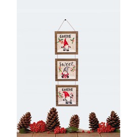 SeasonsEasy Gnome Wooden Wall Hanging, Gnome Sweet Gnome Triple Wood Plaque with Jute Hanger, 19.5 x 5.90 inches, Hanging Sign for Your Christmas Holiday Decor
